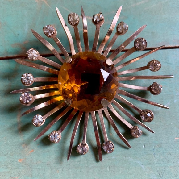Huge Vintage 1950's Starburst Rhinestone Pin - Retro - Mid Century - Atomic Age - Picture 1 of 4